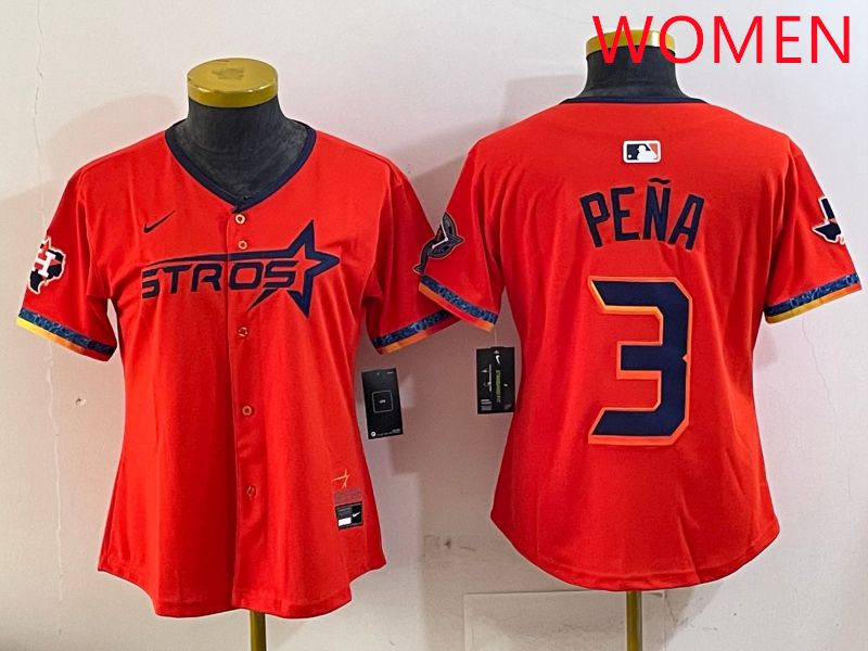 Women Houston Astros 3 Pena Orange Fourth generation Joint Name Nike 2025 MLB Jersey style 1